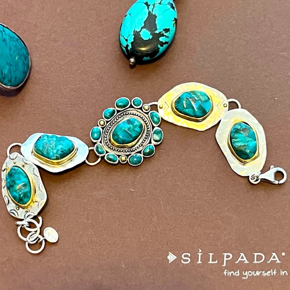 Silpada Sterling Silver, Turquoise & Brass 
“Santa Fe'” Bracelet - Picture 3 of 11